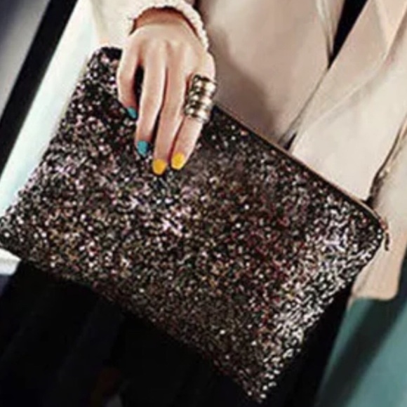 Handbags - Jet Black Sequined Clutch